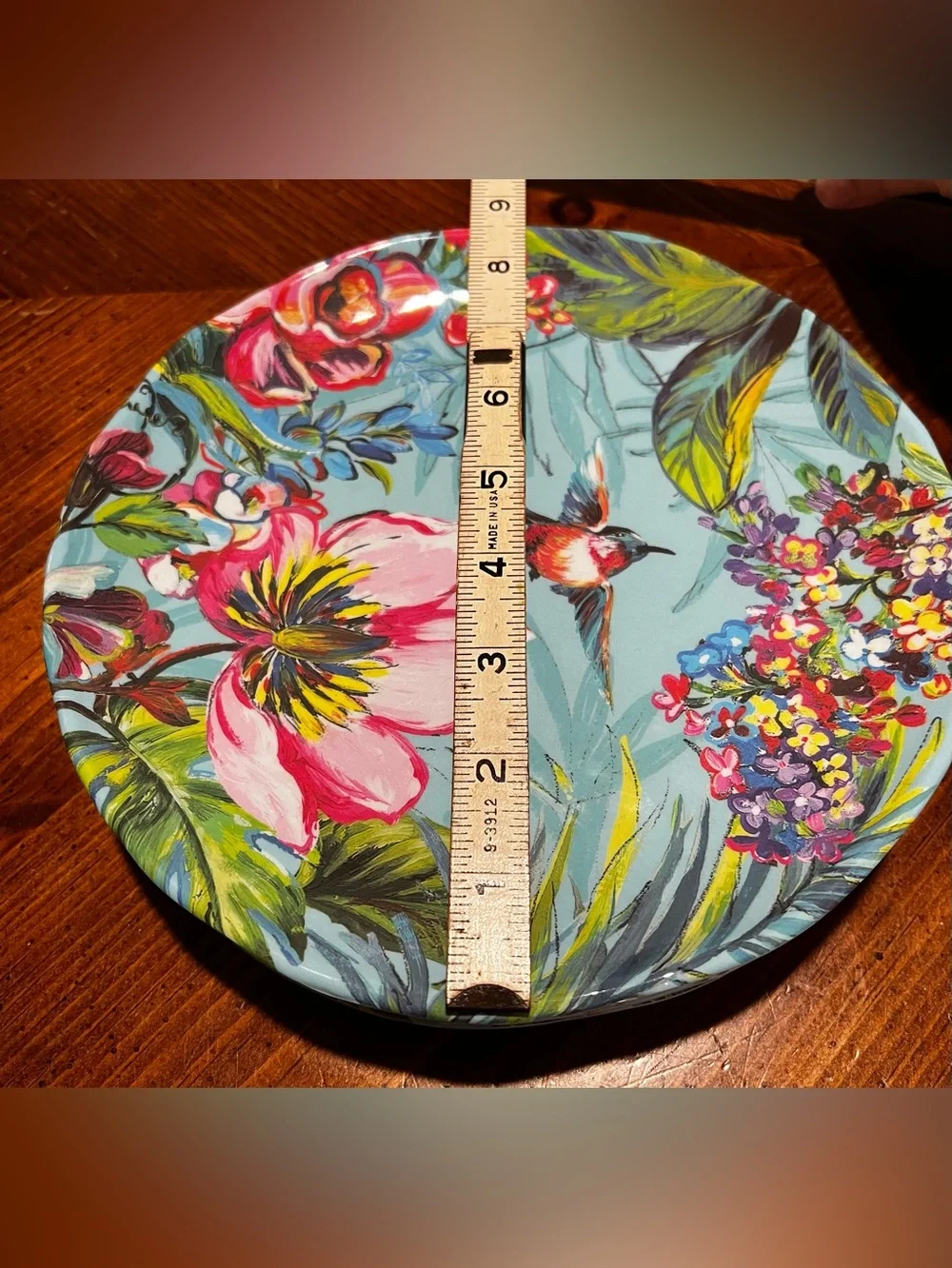 Pier 1 Exclusive Melamine Tropical Hummingbird Floral Plates 8.5 Inch Set of 4